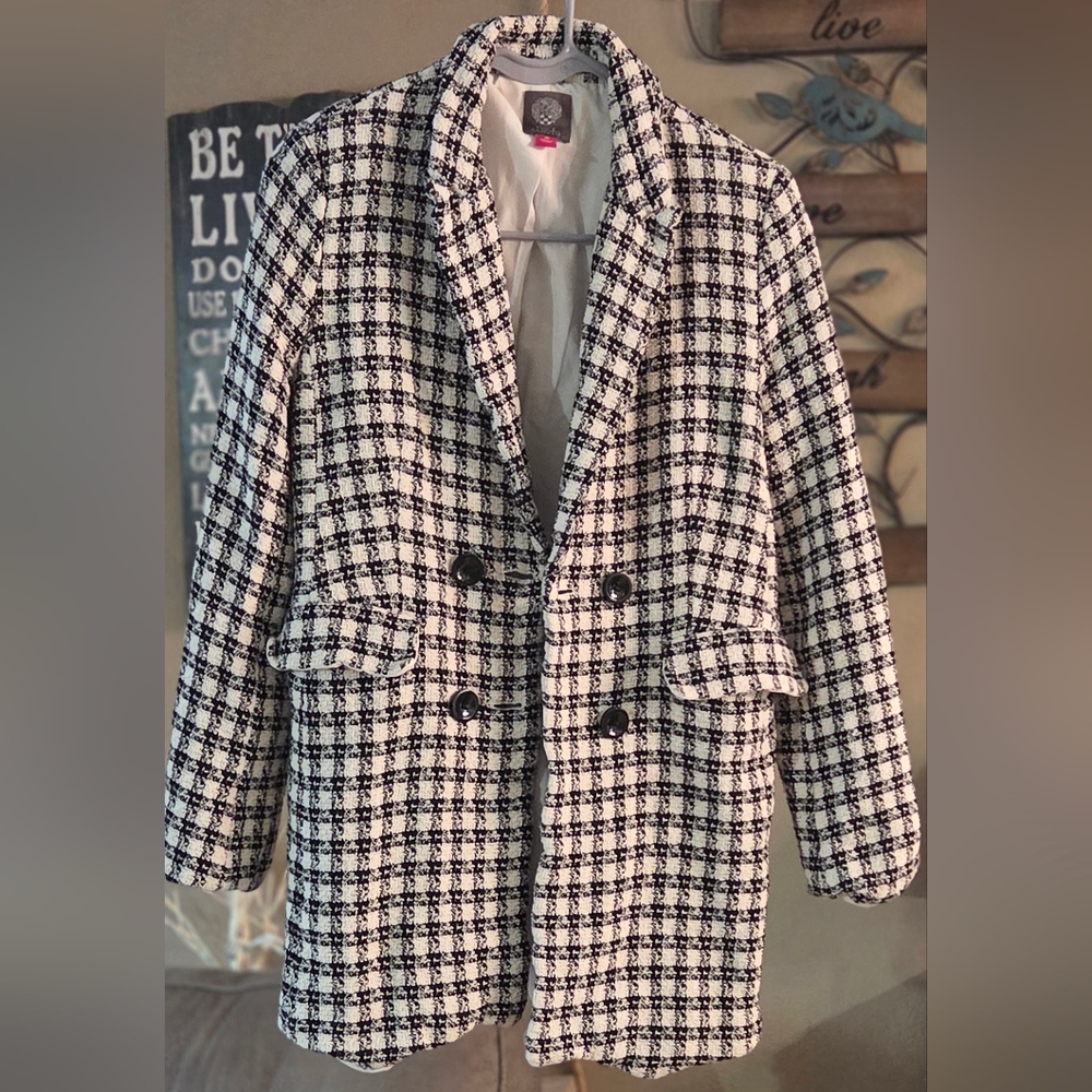 Women's Black and White Tweed Coat